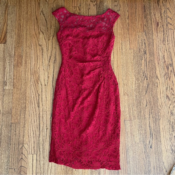 Ralph Lauren Red Lace Dress V Neck Back - Picture 2 of 15